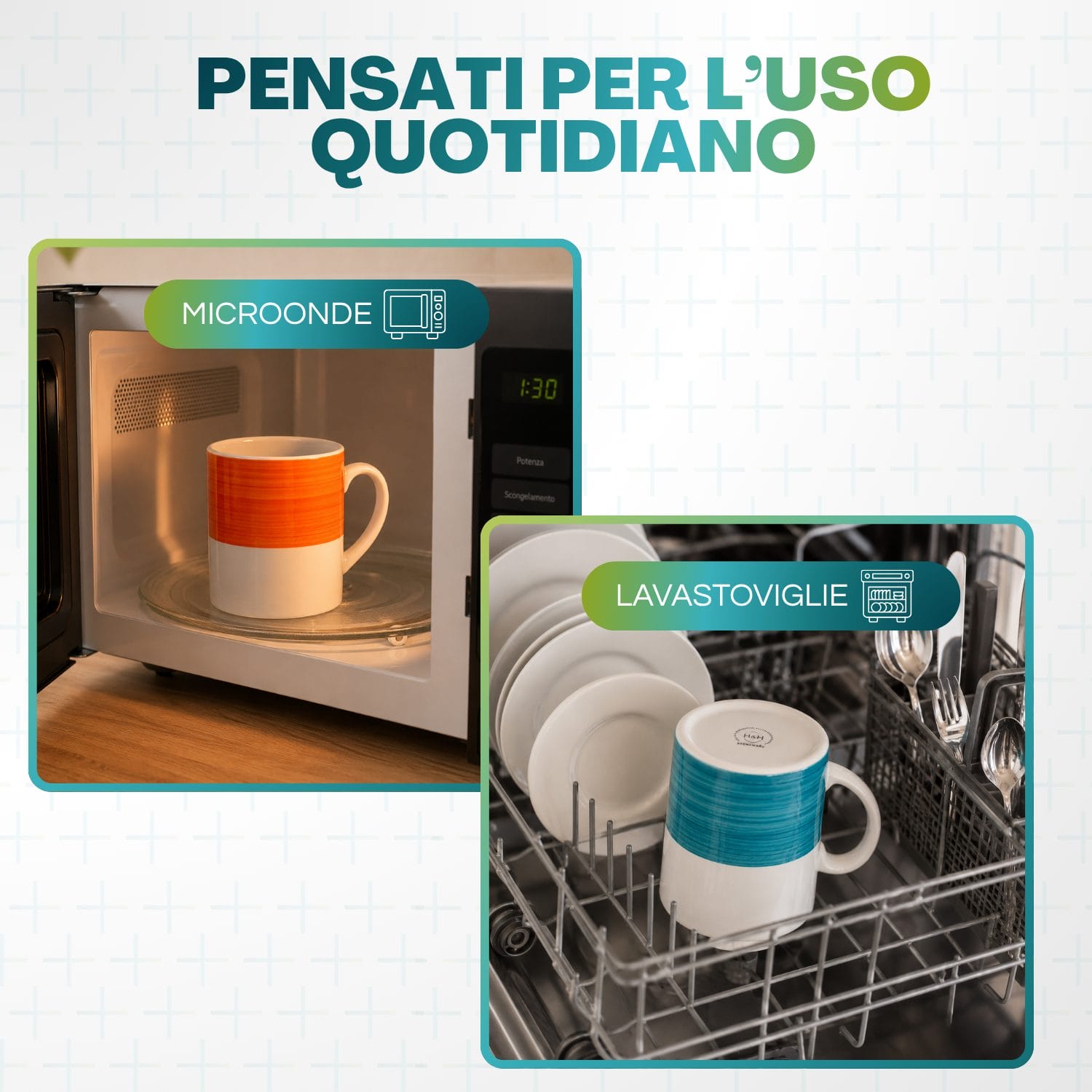 Tazze microonde e lavastoviglie Set tazze in porcellana lavabili in lavastoviglie e adatte al microonde per uso quotidiano