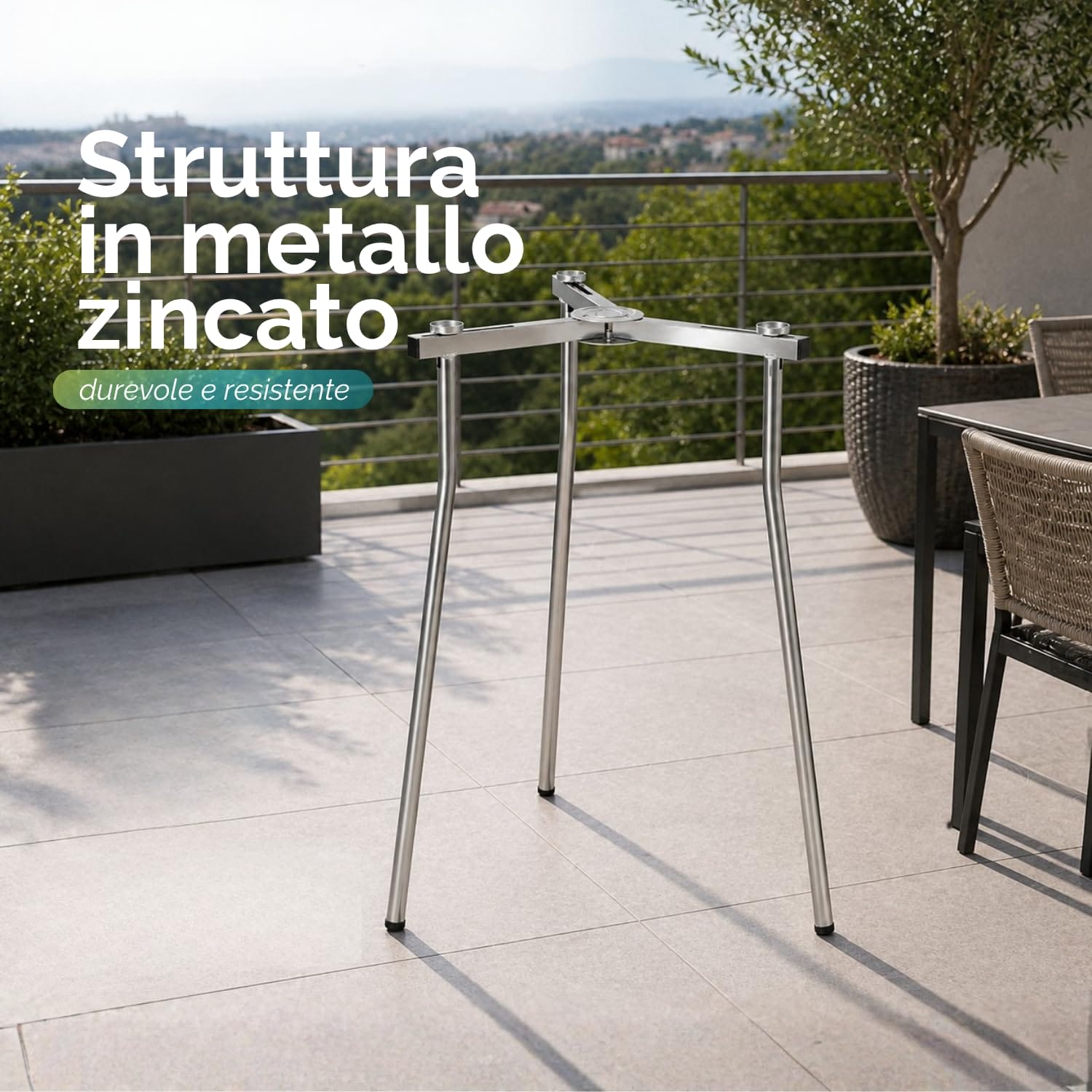 Supporto paellera in metallo zincato Supporto paellera in metallo zincato resistente con gambe regolabili per uso esterno