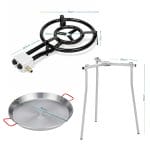 Set paellera completo 46 cm con bruciatore Set paellera a gas con padella paella 46 cm, treppiede regolabile e bruciatore a doppio fuoco