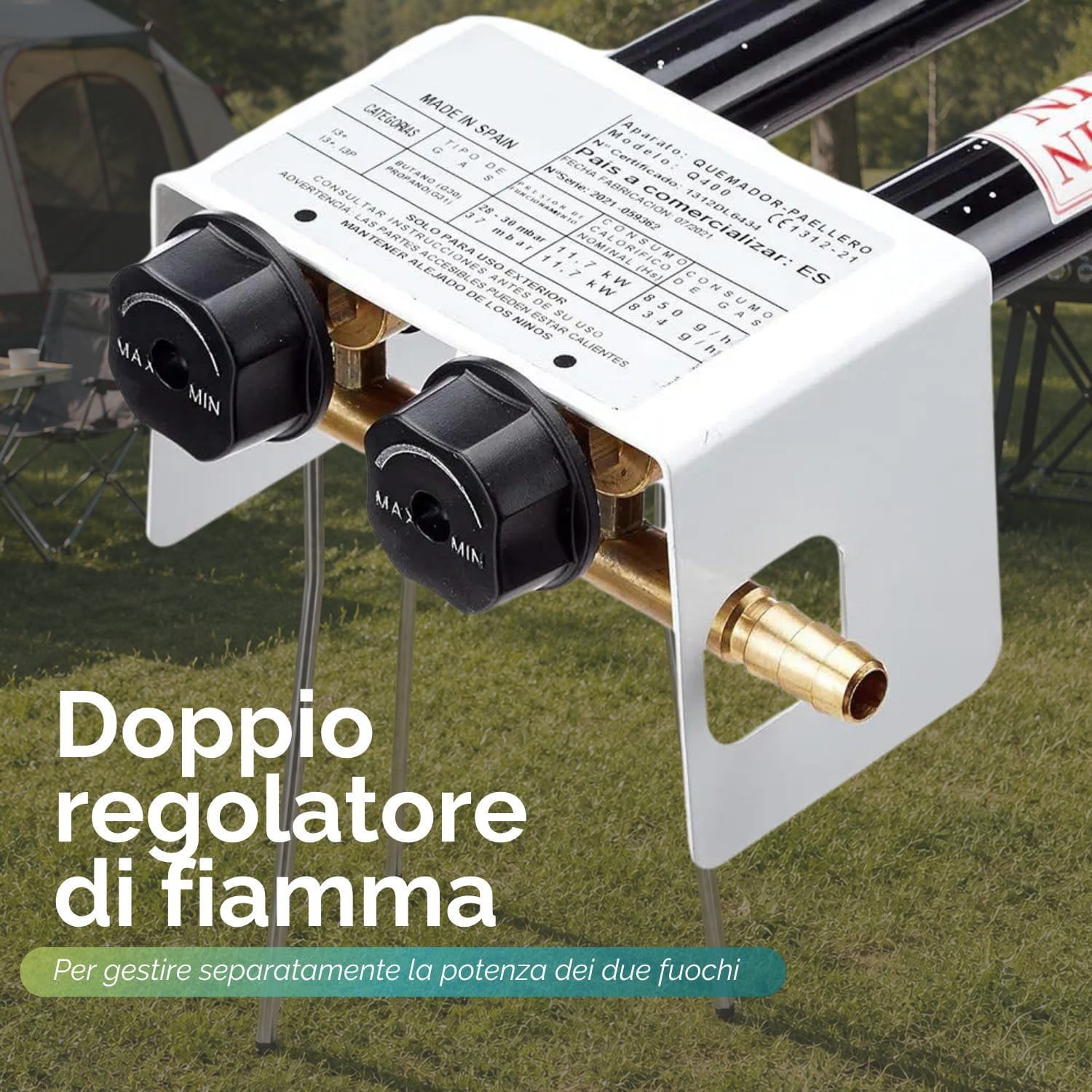 Doppio regolatore di fiamma paellera Bruciatore paellera con doppio regolatore per controllo separato dei due fuochi