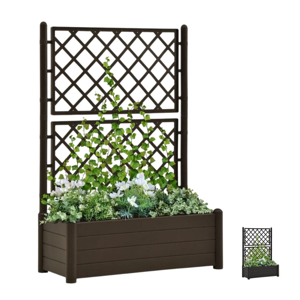 Fioriera color Marrone con spalliera rettangolare 100x43x142 cm per rampicanti da giardino