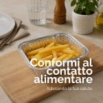 Contenitore alluminio mezza porzione per alimenti con patatine fritte, idoneo al contatto alimentare