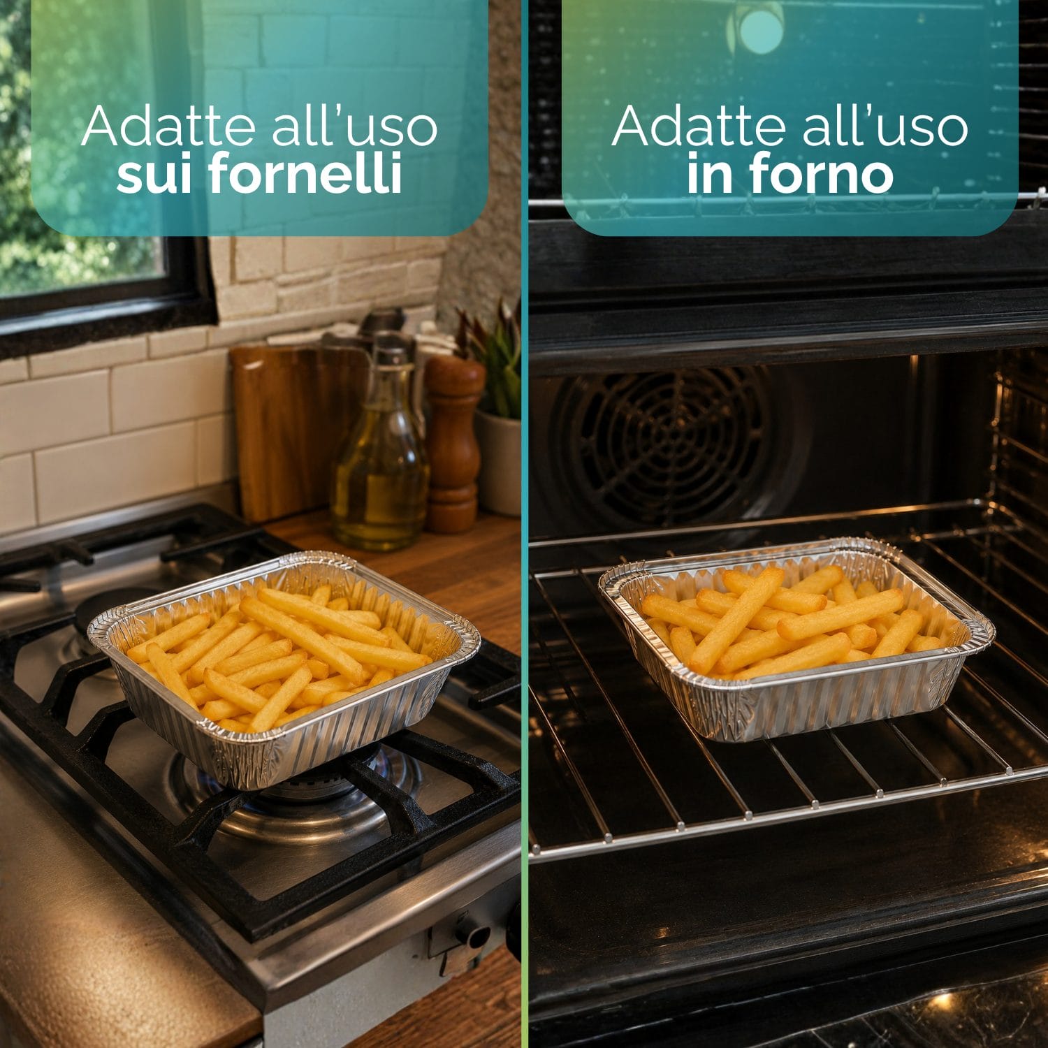 Contenitore in alluminio 1 porzione adatto a forno e fornelli per cottura e riscaldamento alimenti