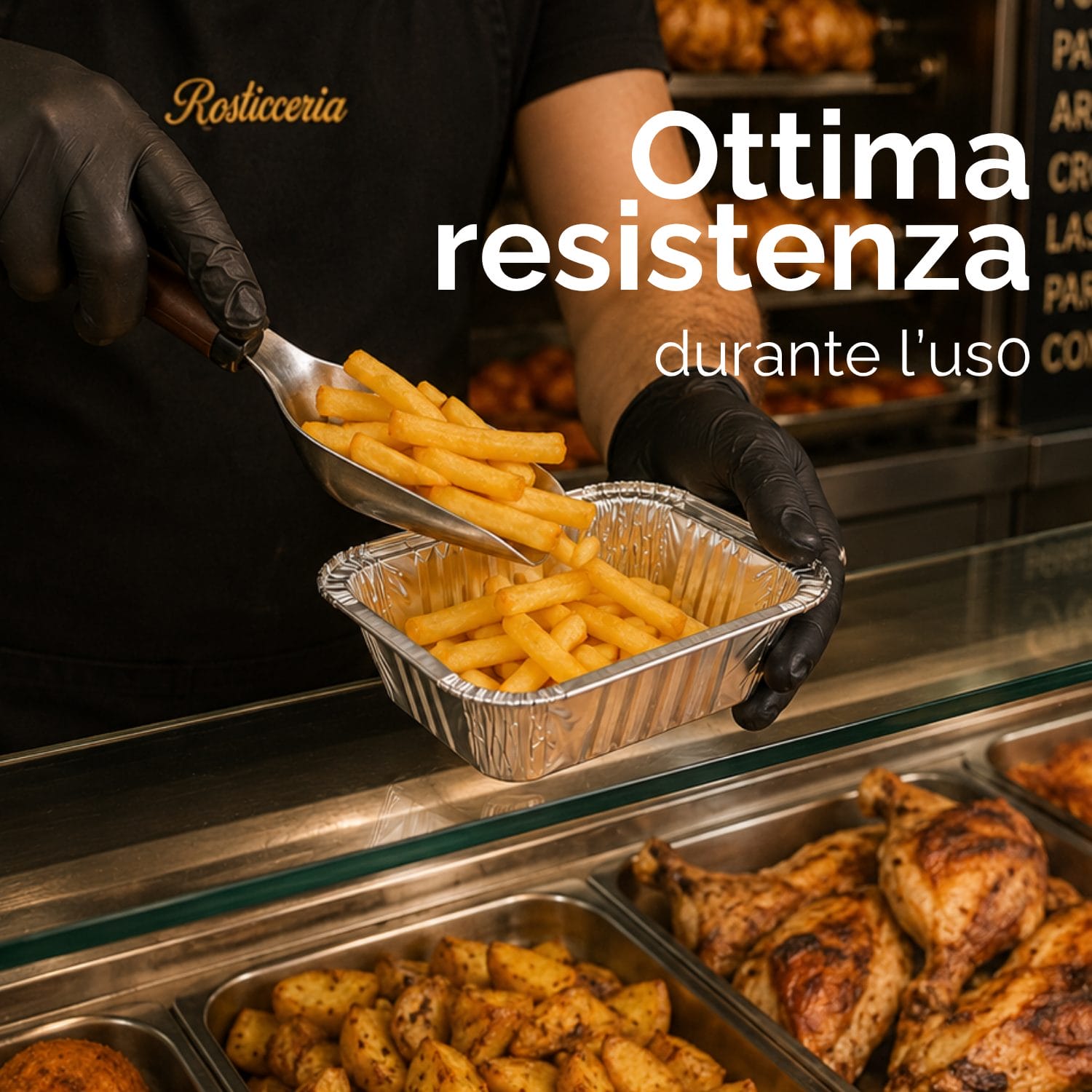 Contenitore alluminio alimentare 1 porzione resistente per rosticceria e gastronomia