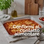 Contenitore alluminio 12 porzioni per alimenti con lasagna, idoneo al contatto alimentare