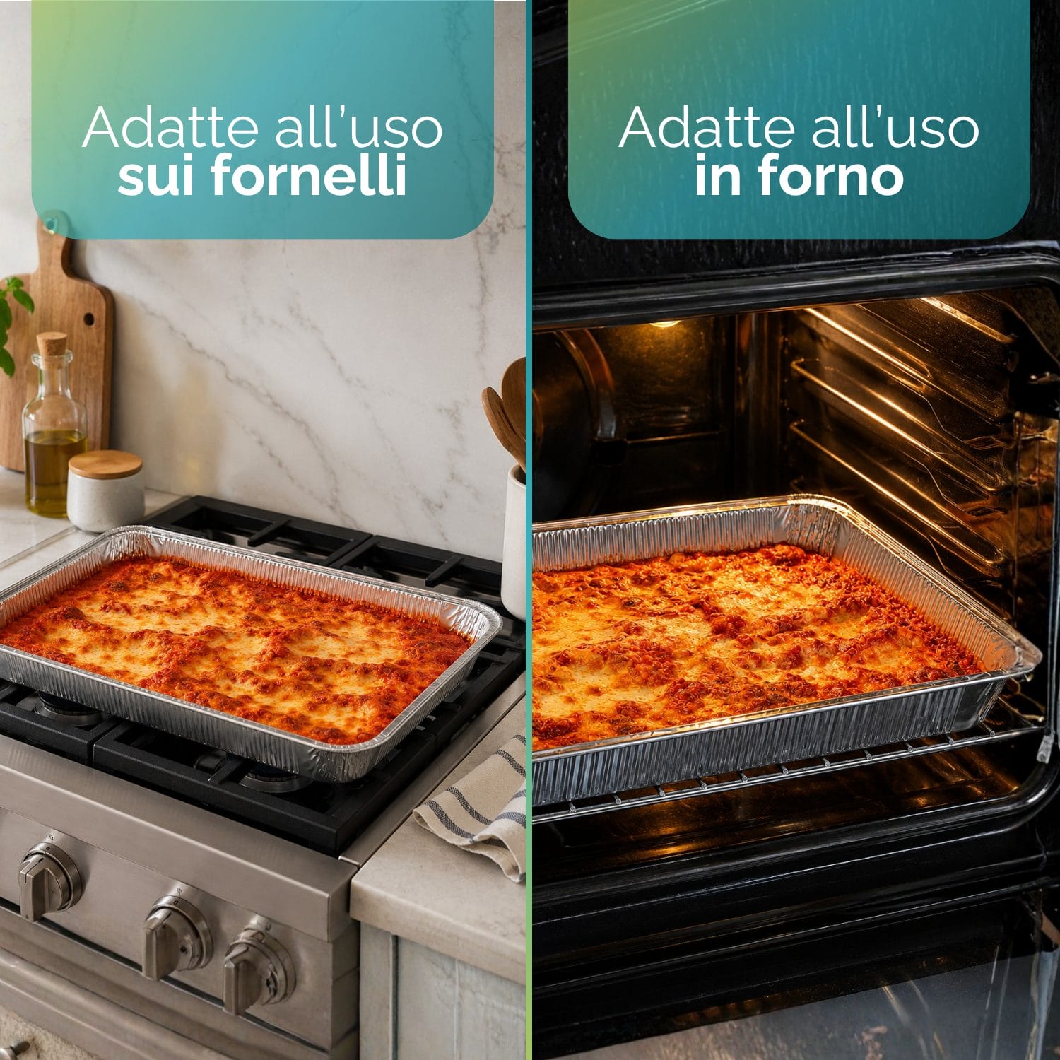Contenitore in alluminio 12 porzioni adatto a forno e fornelli per cottura e riscaldamento alimenti