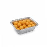 Contenitore alluminio mezza porzione con snack fritti per asporto e take away