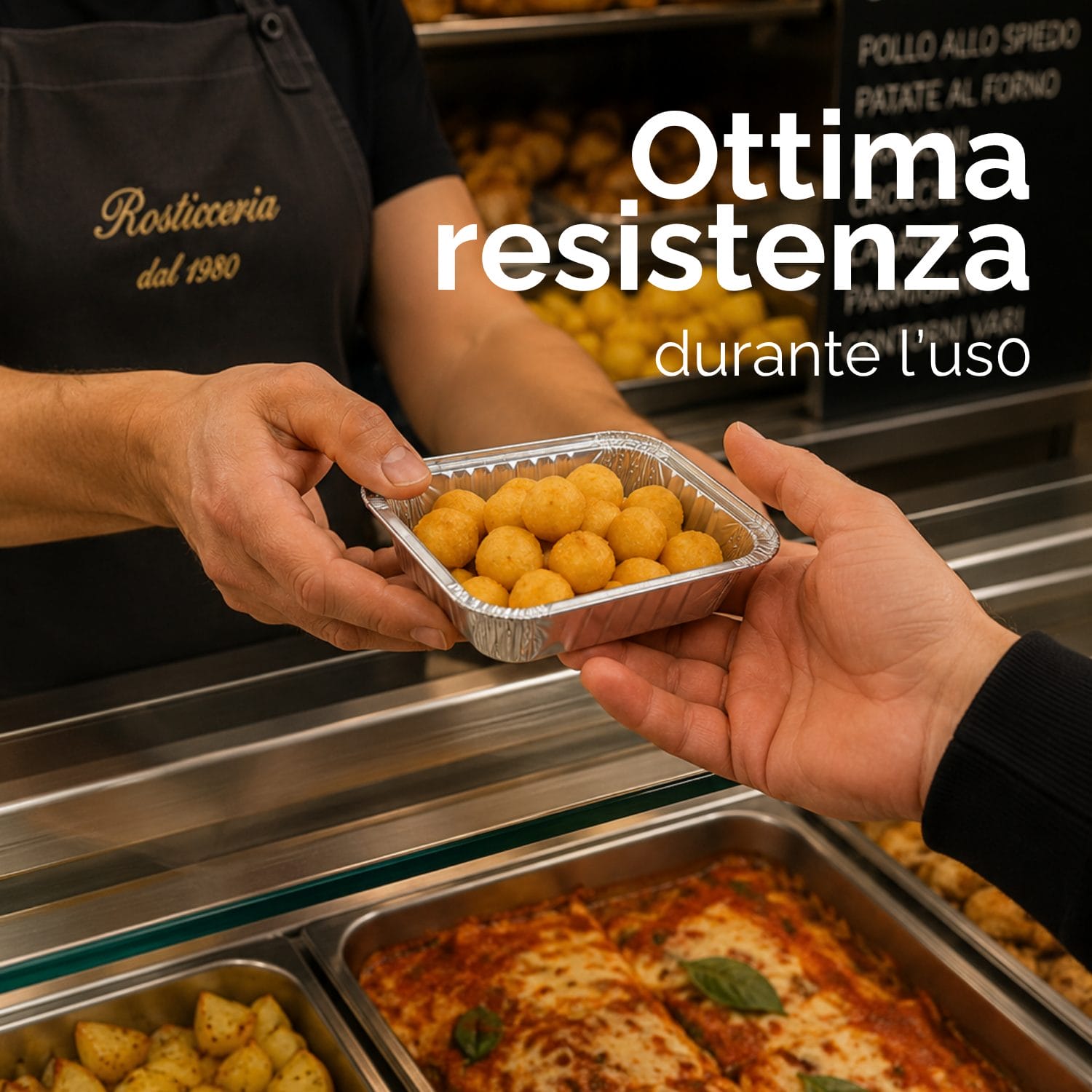 Vaschetta alluminio mezza porzione resistente per servizio gastronomia e asporto alimentare