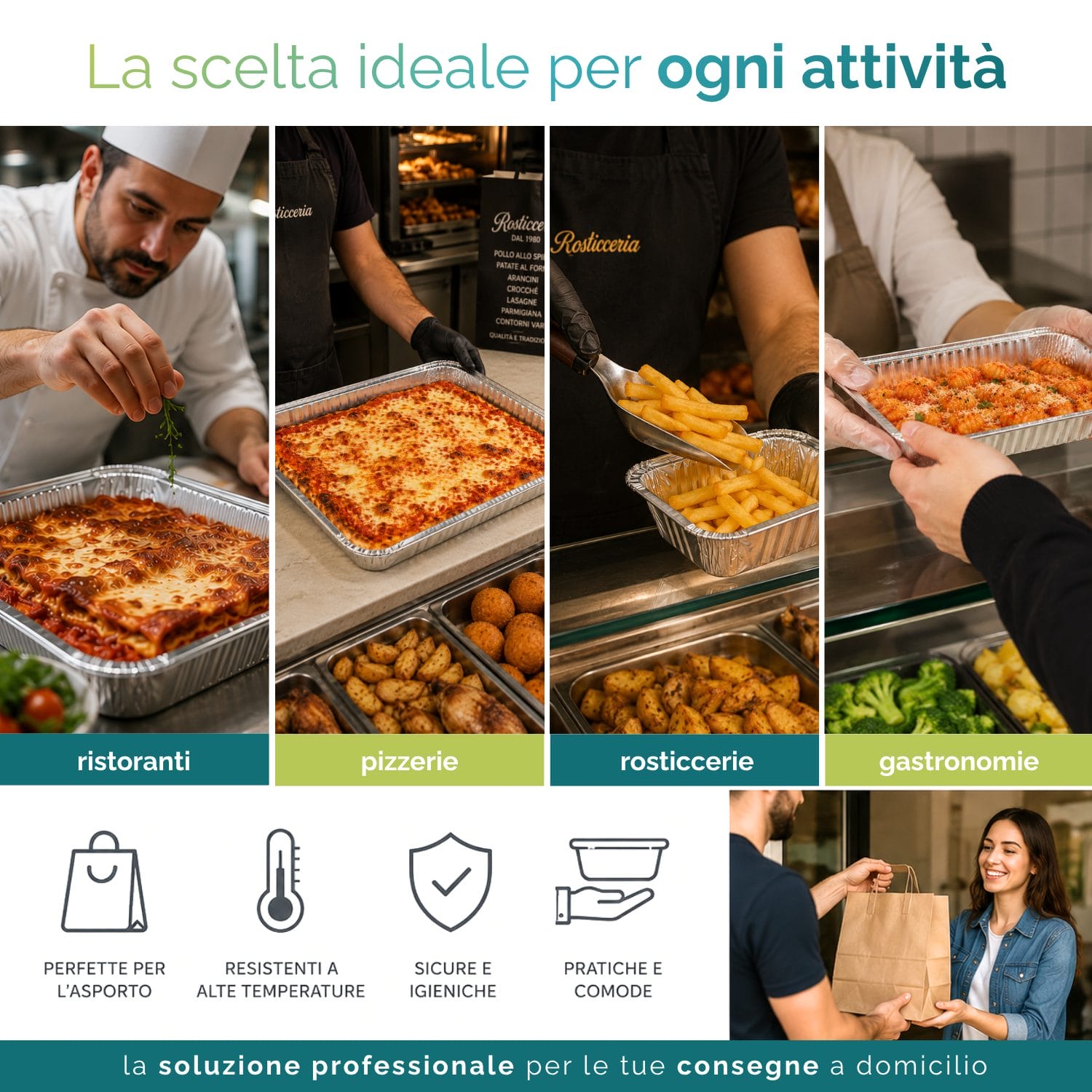 Contenitori in alluminio 2 porzioni per ristoranti pizzerie rosticcerie e gastronomie