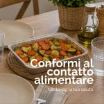 Contenitore alluminio 4 porzioni per alimenti con verdure cotte, idoneo al contatto alimentare