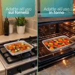 Contenitore in alluminio 4 porzioni adatto a forno e fornelli per cottura e riscaldamento alimenti