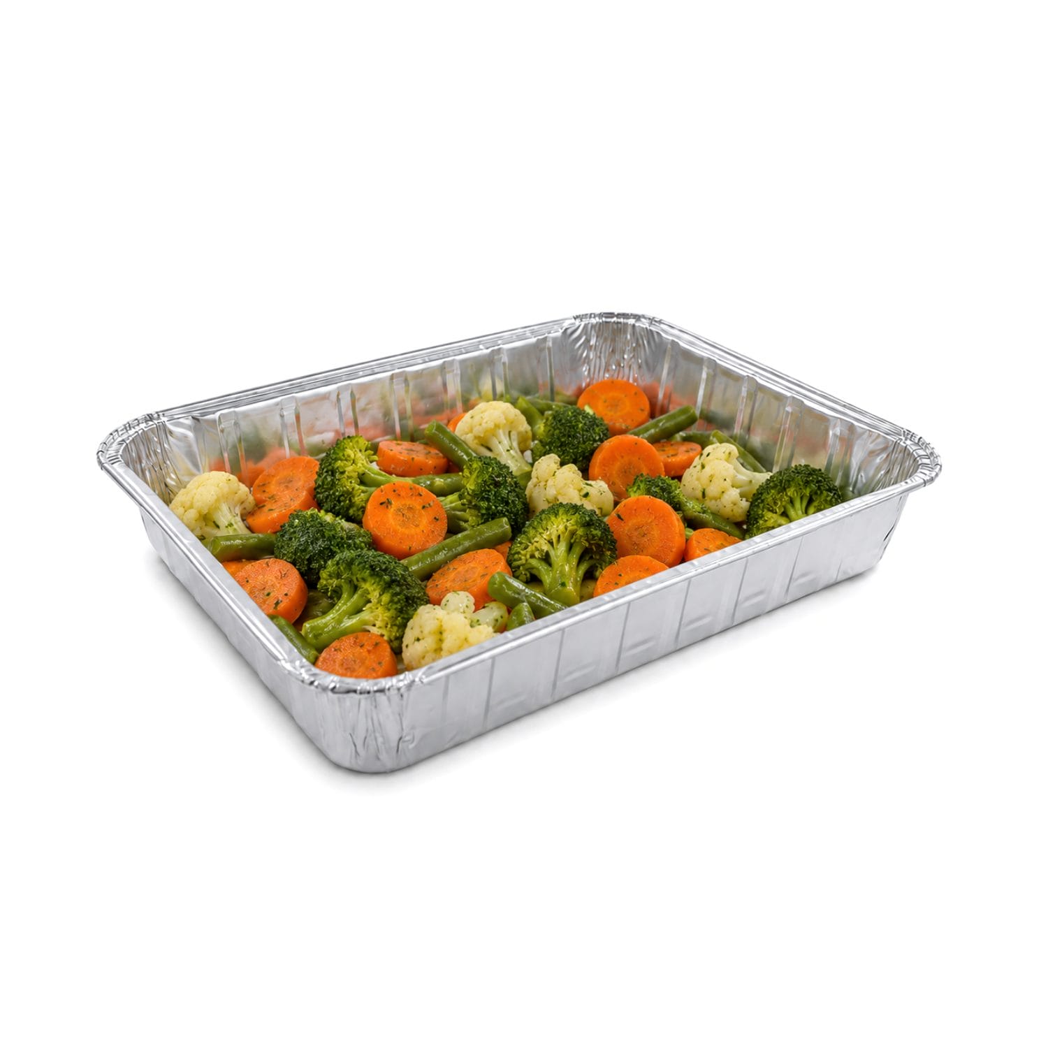 Vaschetta in alluminio 4 porzioni con verdure miste per gastronomia e take away