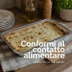 Contenitore alluminio 6 porzioni per alimenti con lasagna, idoneo al contatto alimentare