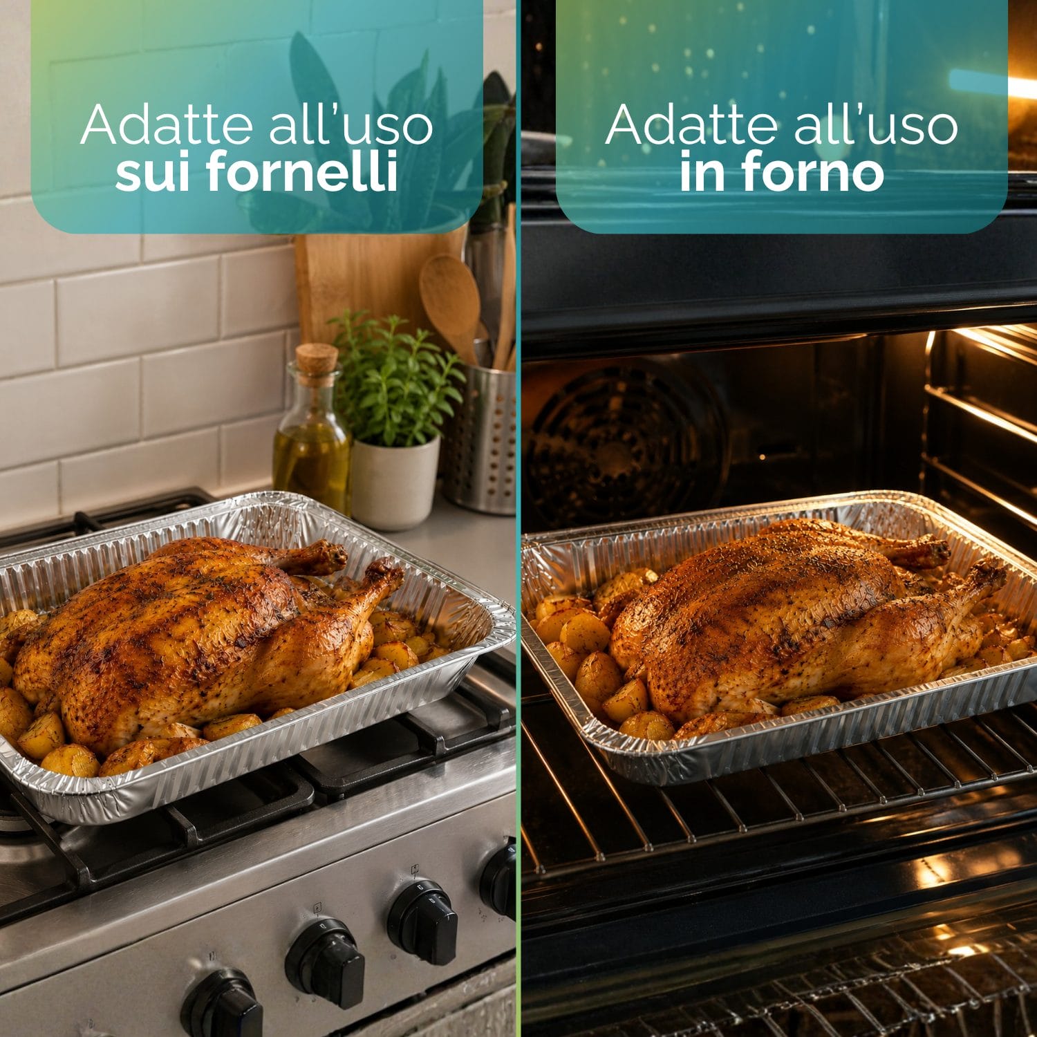 Contenitore in alluminio 8 porzioni adatto a forno e fornelli per cottura e riscaldamento alimenti