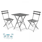 Set bistrot pieghevole con tavolo quadrato e 2 sedie per balcone colore antracite