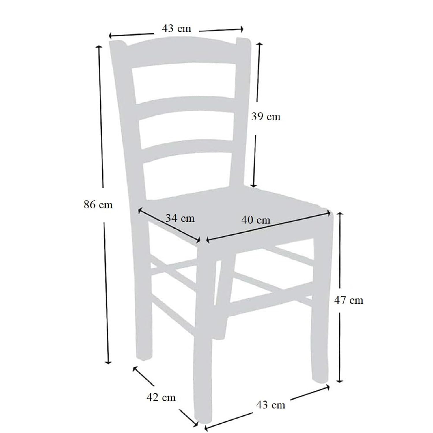 Dimensioni Sedie paesane in legno noce con seduta in paglia