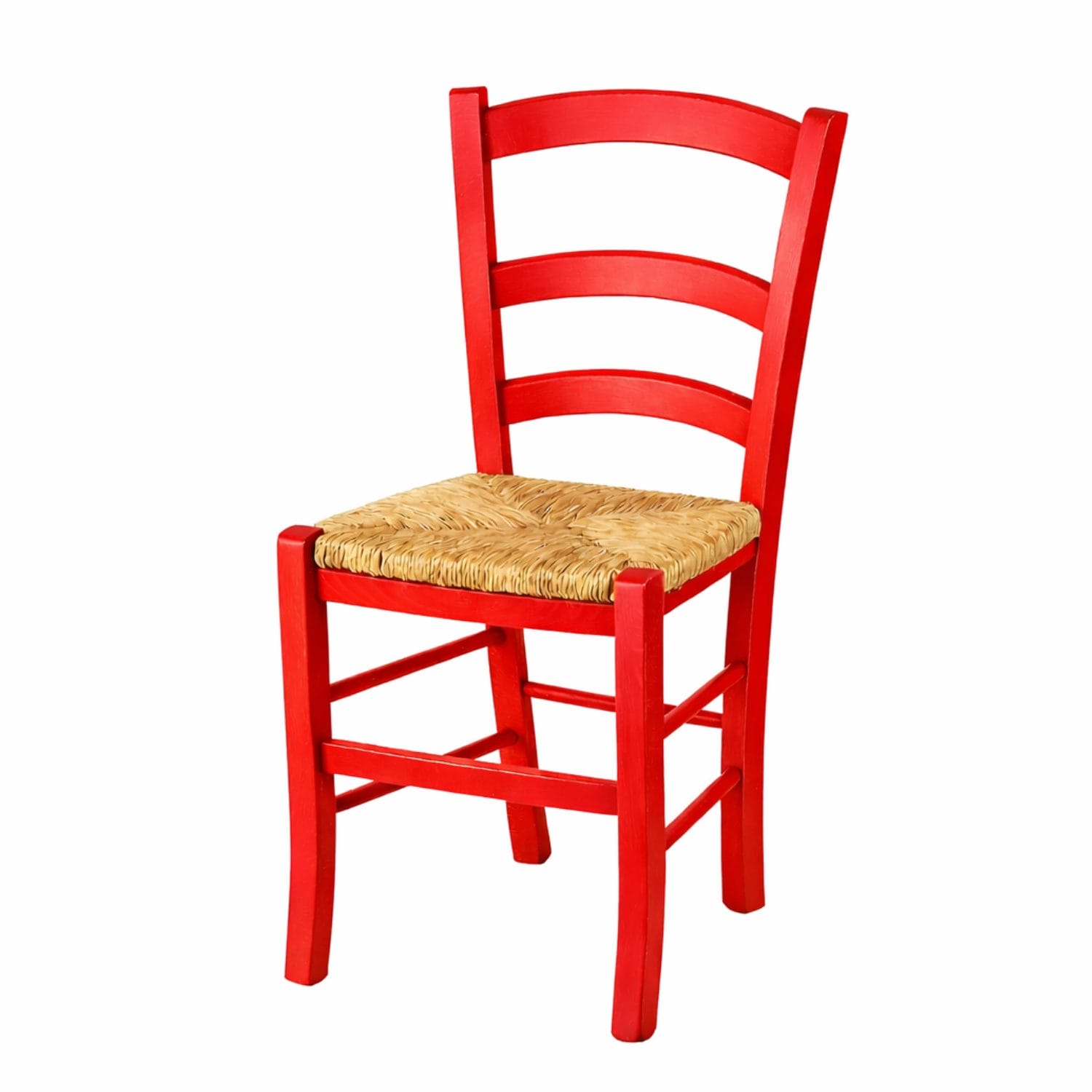 sedia paesana rossa Sedia in legno rosso con sedile in paglia, sedia tradizionale cucina
