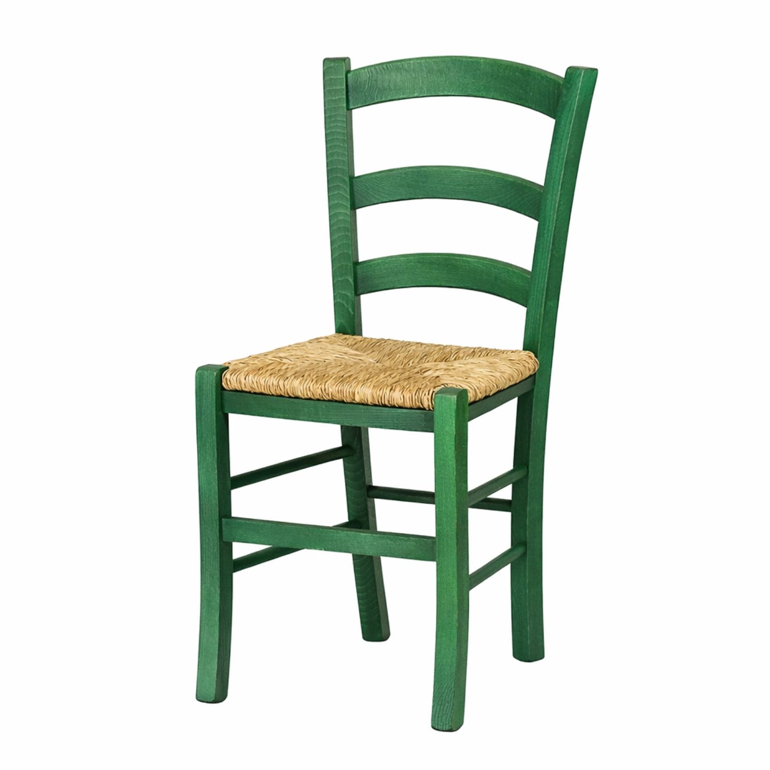 sedia paesana verde Sedia in legno verde con sedile in paglia, sedia tradizionale da cucina