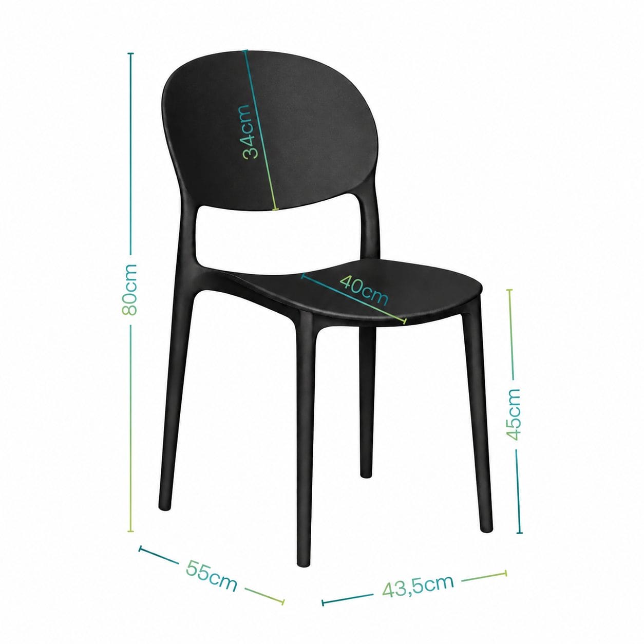 Sedia nera 80x55x43,5 cm con seduta 45 cm