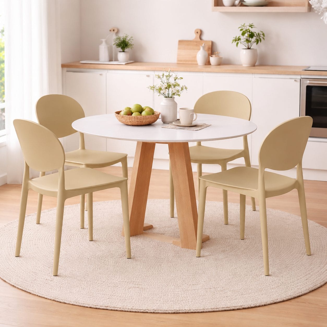 sedie coreografica ovale beige Set tavolo con 4 sedie beige moderne