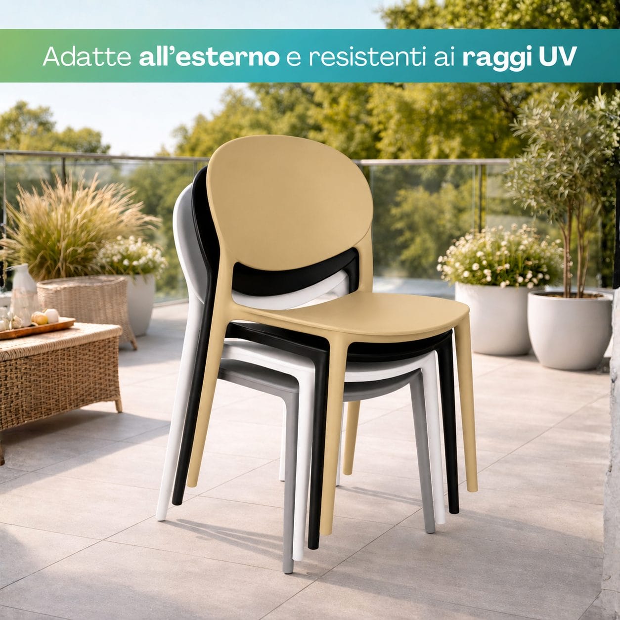 sedie ovali impilabili Sedie impilabili da esterno resistenti ai raggi UV