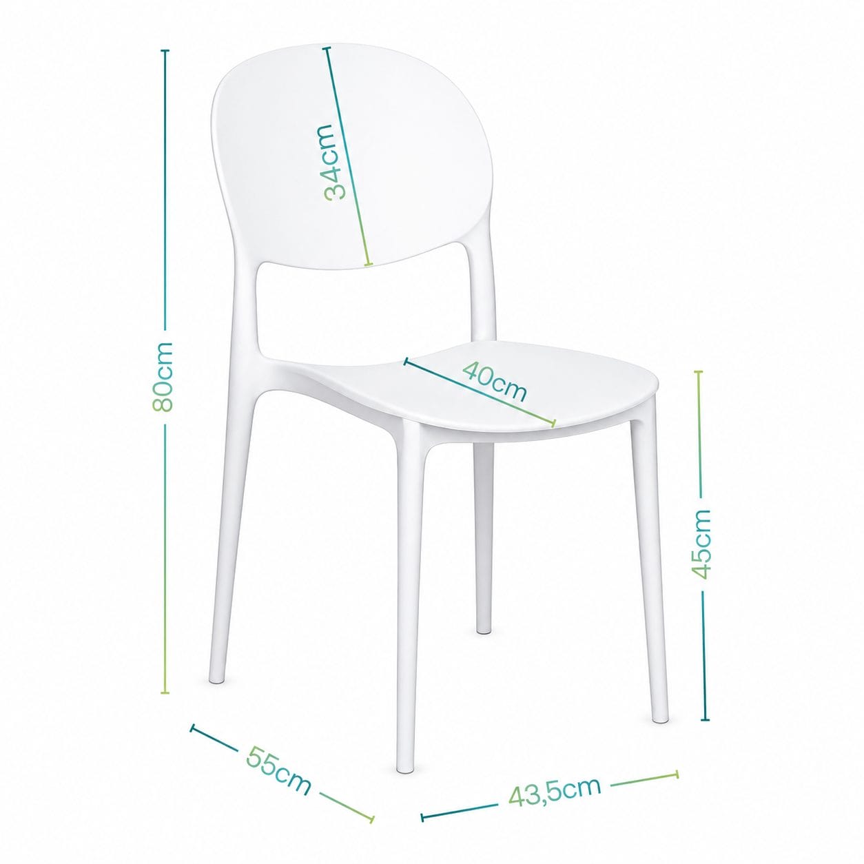 Sedia bianca 80x55x43,5 cm con seduta 45 cm