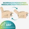 Poltrona relax tortora chiaro con schienale e poggiapiedi regolabili elettricamente fino a 180°