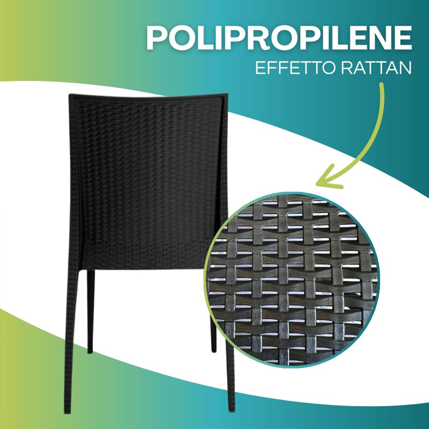 Zoom texture intreccio rattan in polipropilene nero sedia da esterno