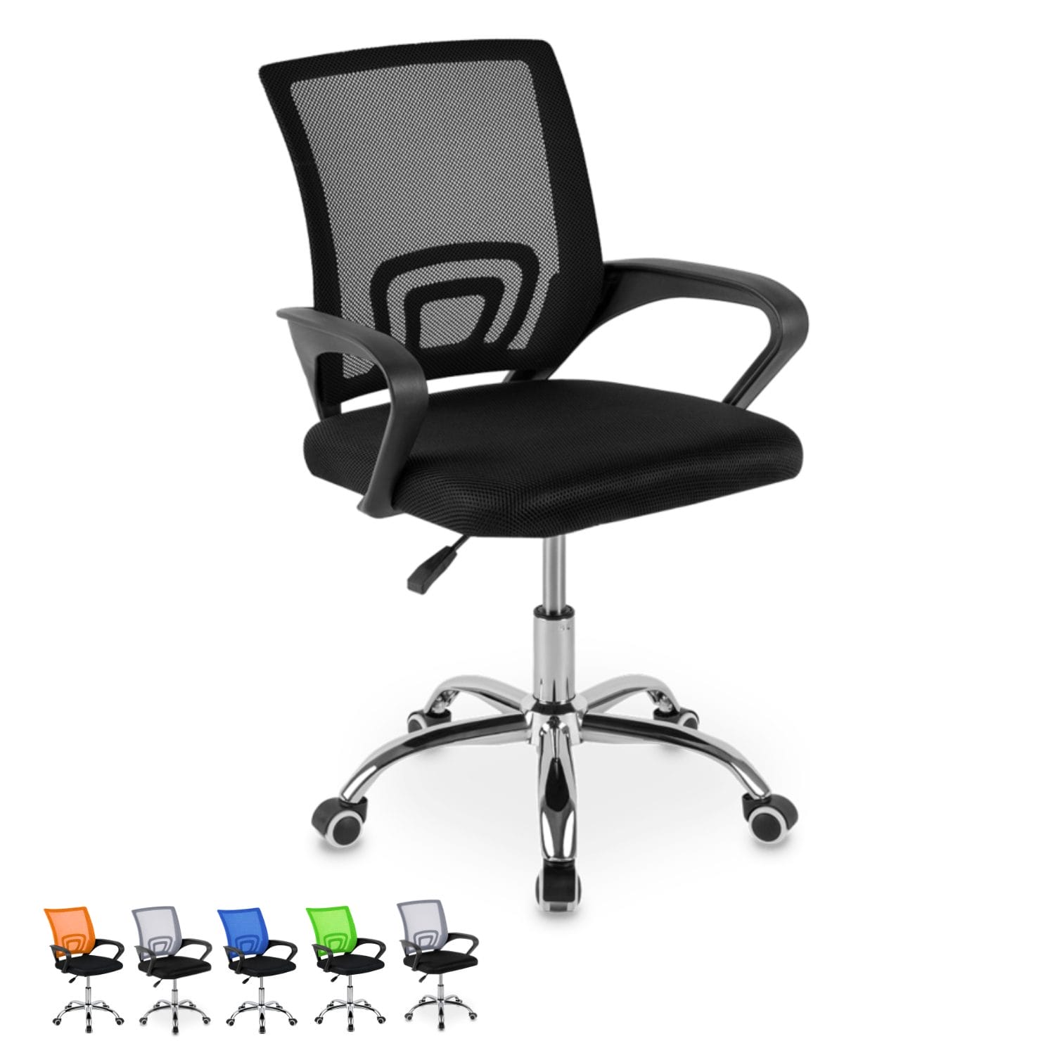 Sedia ufficio ergonomica nera regolabile Sedia da ufficio ergonomica con schienale in rete nera, seduta imbottita e base in acciaio cromato