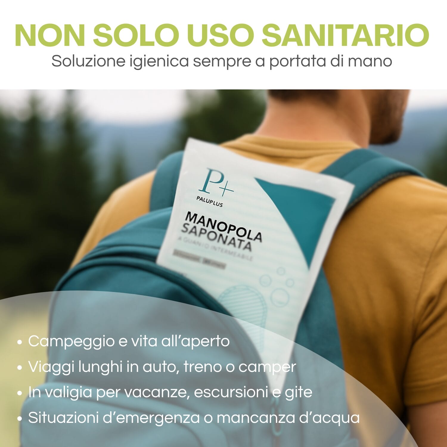 Guanto igienico monouso perfetto per campeggio, viaggi ed emergenze senza acqua