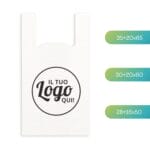 Shopper plastica bianca personalizzata con logo – 3 misure disponibili