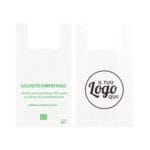 Soffietto laterale shopper compostabile bianca bio con certificazioni