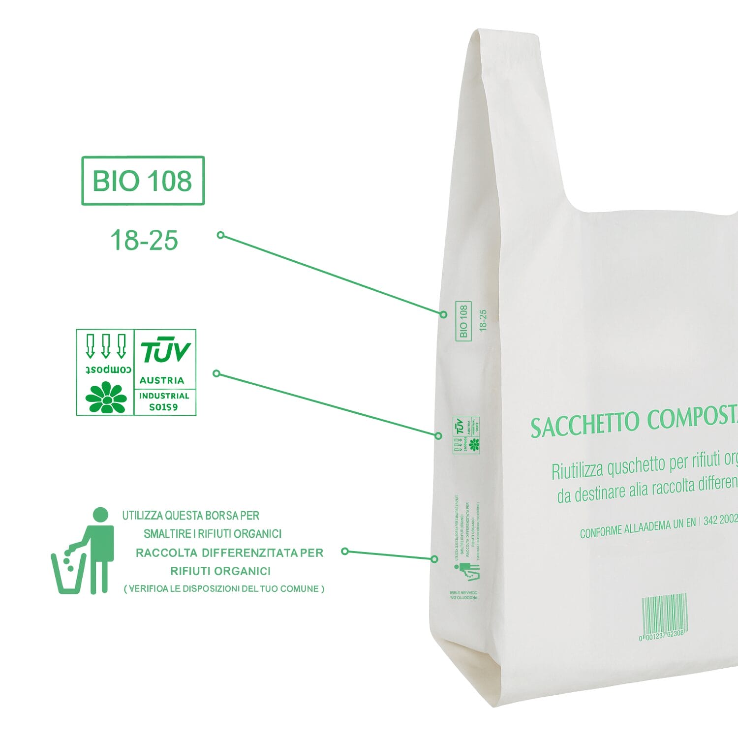 soffietto-busta-personalizzata-bianca Soffietto laterale shopper compostabile bianca bio con certificazioni