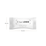 dimesnione-Sapone-monodose-strutture-ricettive-personalizzato-logo Saponetta bianca con misure (8x4 cm), vista singola, incarto personalizzabile