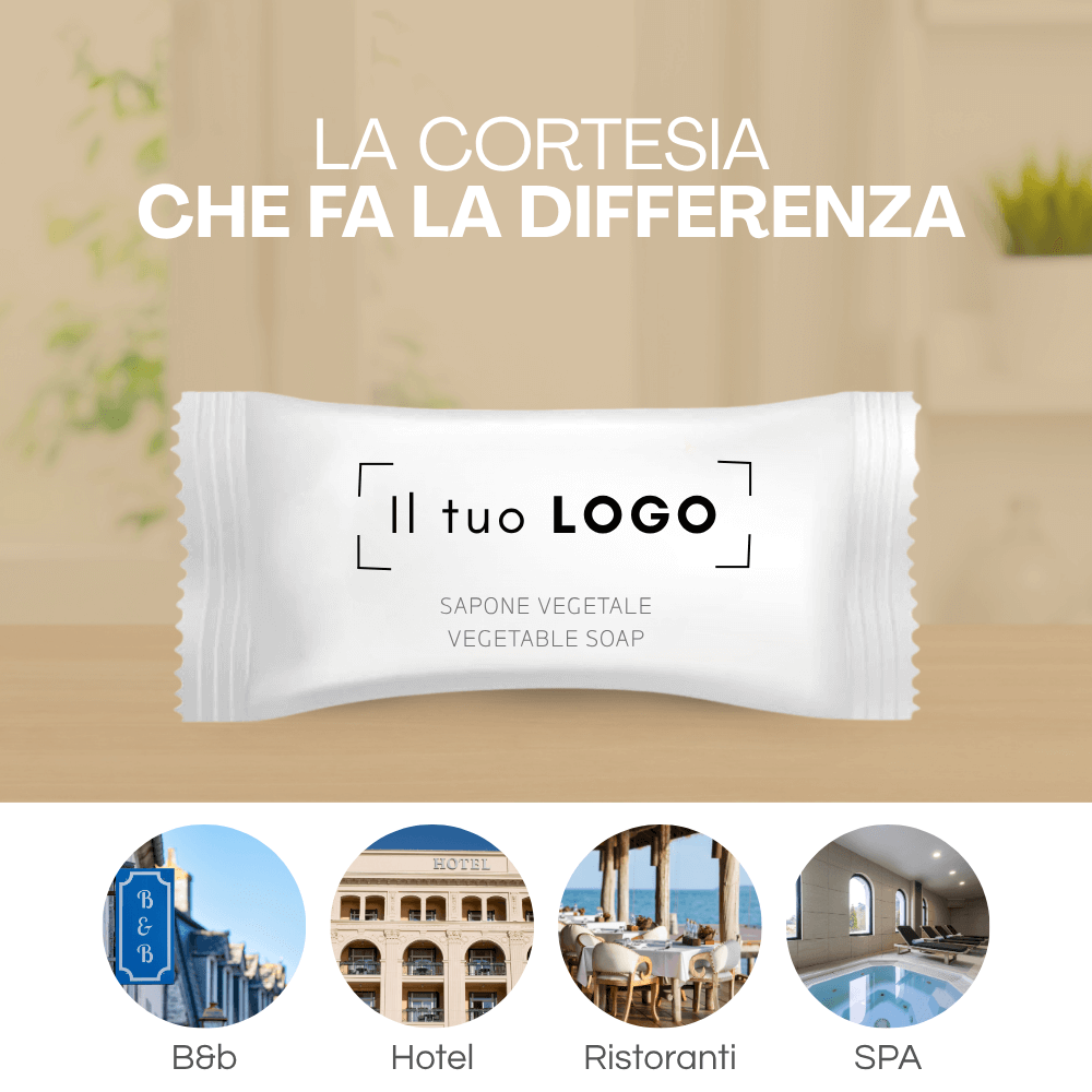 Saponetta profumata monouso personalizzata per B&B, hotel, SPA e ristoranti