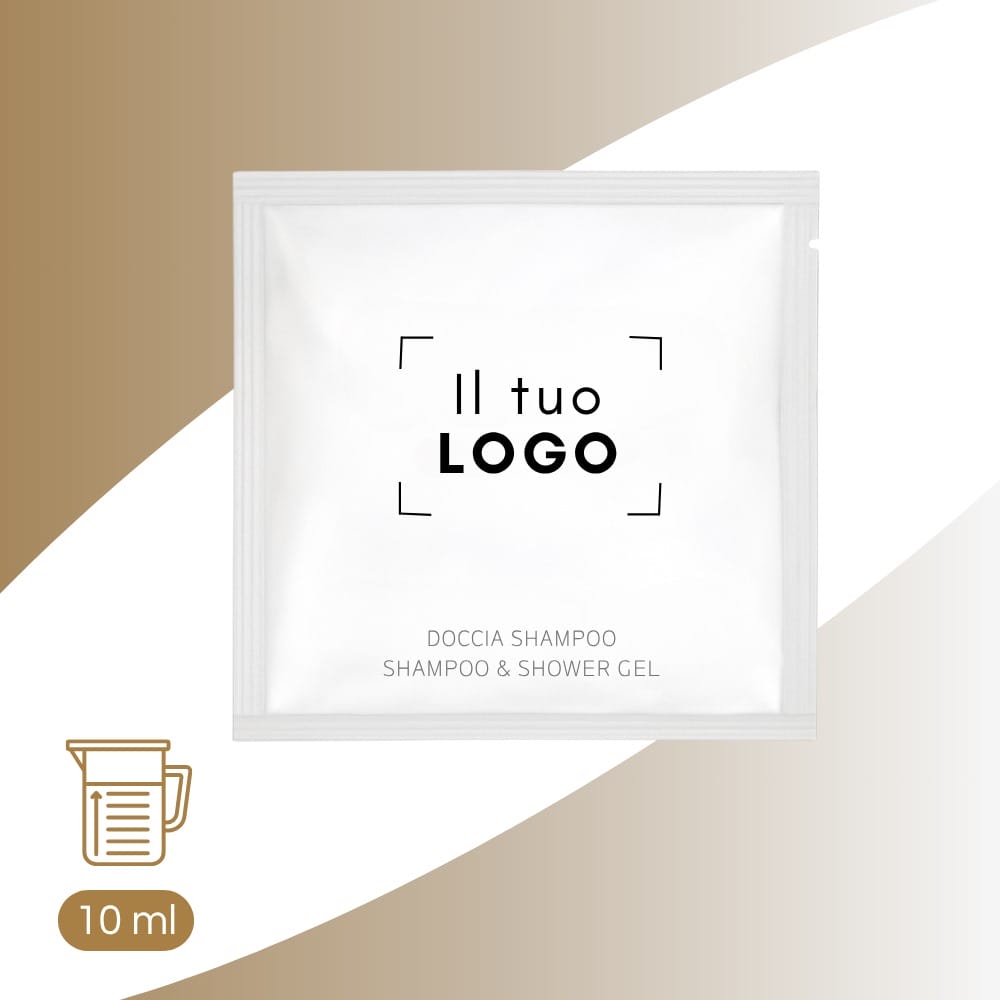 personalizza shampoo monouso da 10 ml con logo aziendale