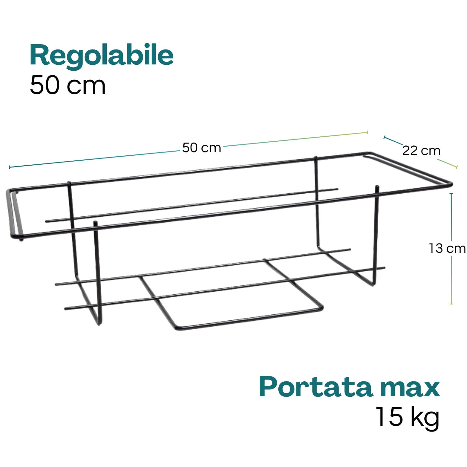 Supporto balconiera regolabile in ferro nero 50x22x13 cm con portata massima di 15 kg