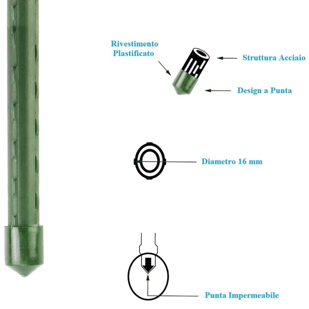 Canna verde acciaio rivestita plastica diametro 16 mm con punta rinforzata