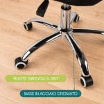 sedia da ufficio nera ruote Sedia da ufficio con base in acciaio cromato e ruote girevoli a 360 gradi su pavimento in legno