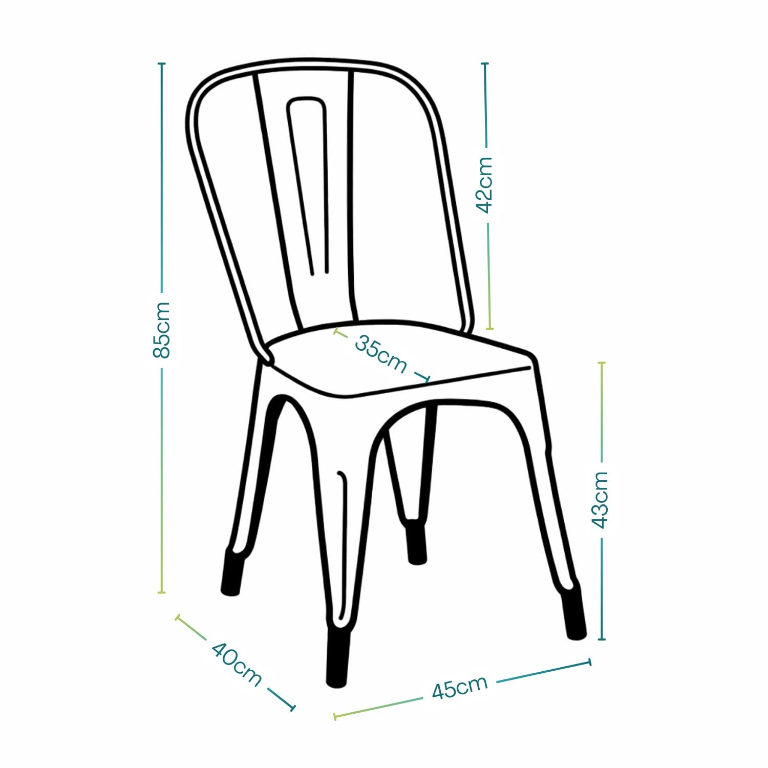 sedie industry misure Sedia Industry in metallo nero con misure 45x40x85 cm schema tecnico