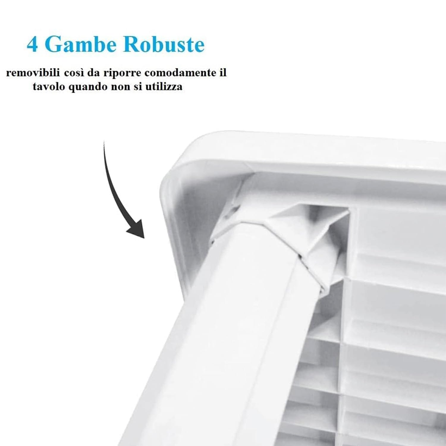 Gambe robuste rimovibili tavolo in plastica bianco per giardino e terrazzo