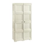 Mobile portascope in plastica effetto legno beige a 2 ante con scomparti