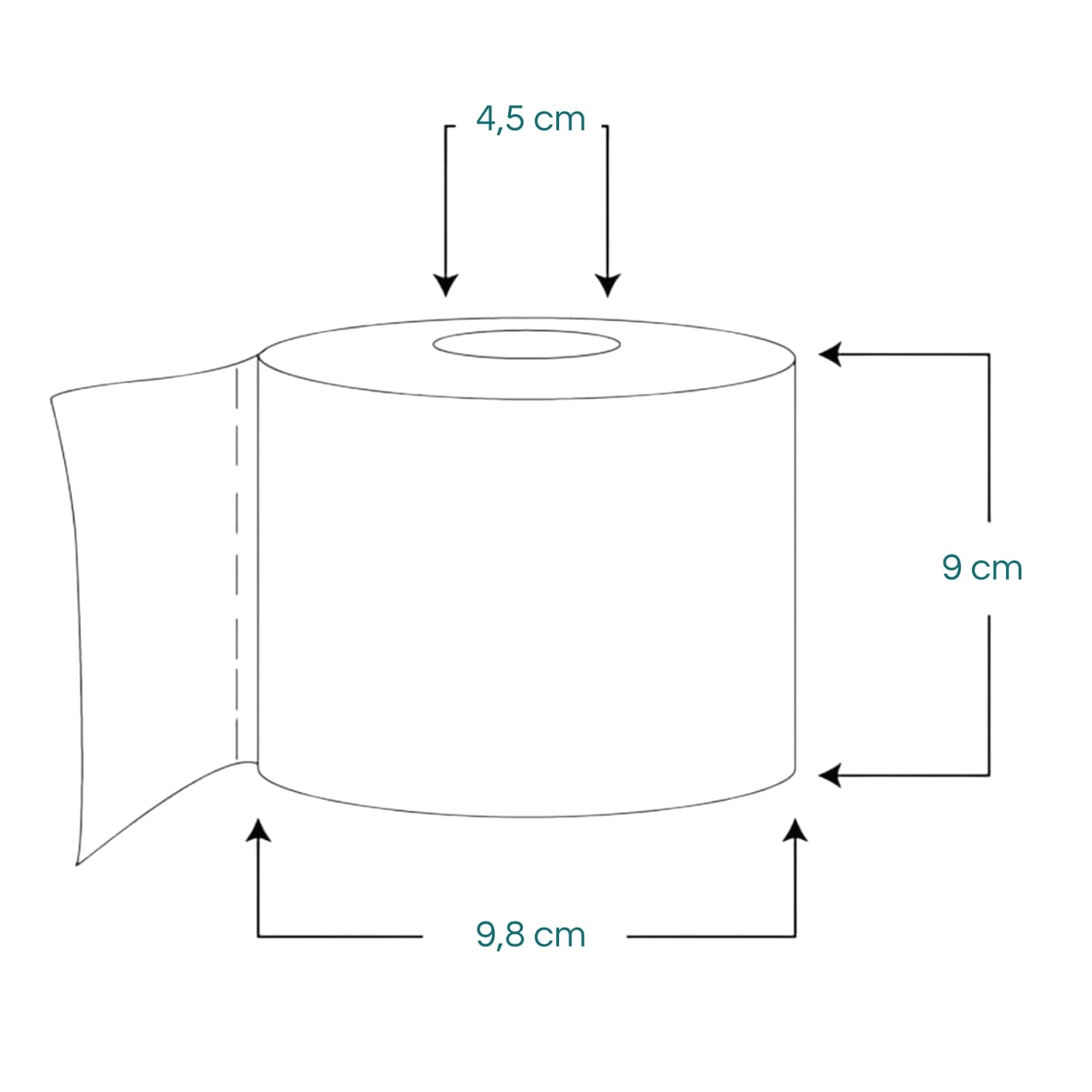Rotolo carta igienica bianca 2 veli con misure 9x9,8 cm e anima 4,5 cm