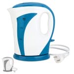 bollitore blu bollitore elettrico 1,7 litri in plastica bianco e blu con indicatore livello acqua e base girevole per uso cucina