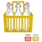 set 6 bottiglie in vetro con tappo ermetico e cestello porta bottiglie in plastica gialla ideale per acqua e bevande