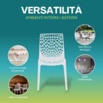 Sedia Gruvyer bianca in polipropilene traforata 52x51x81 cm per interni ed esterni