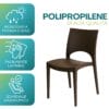 Sedia Paris in plastica colore Moka GRANDSOLEIL resistente a pioggia e sole con schienale ergonomico