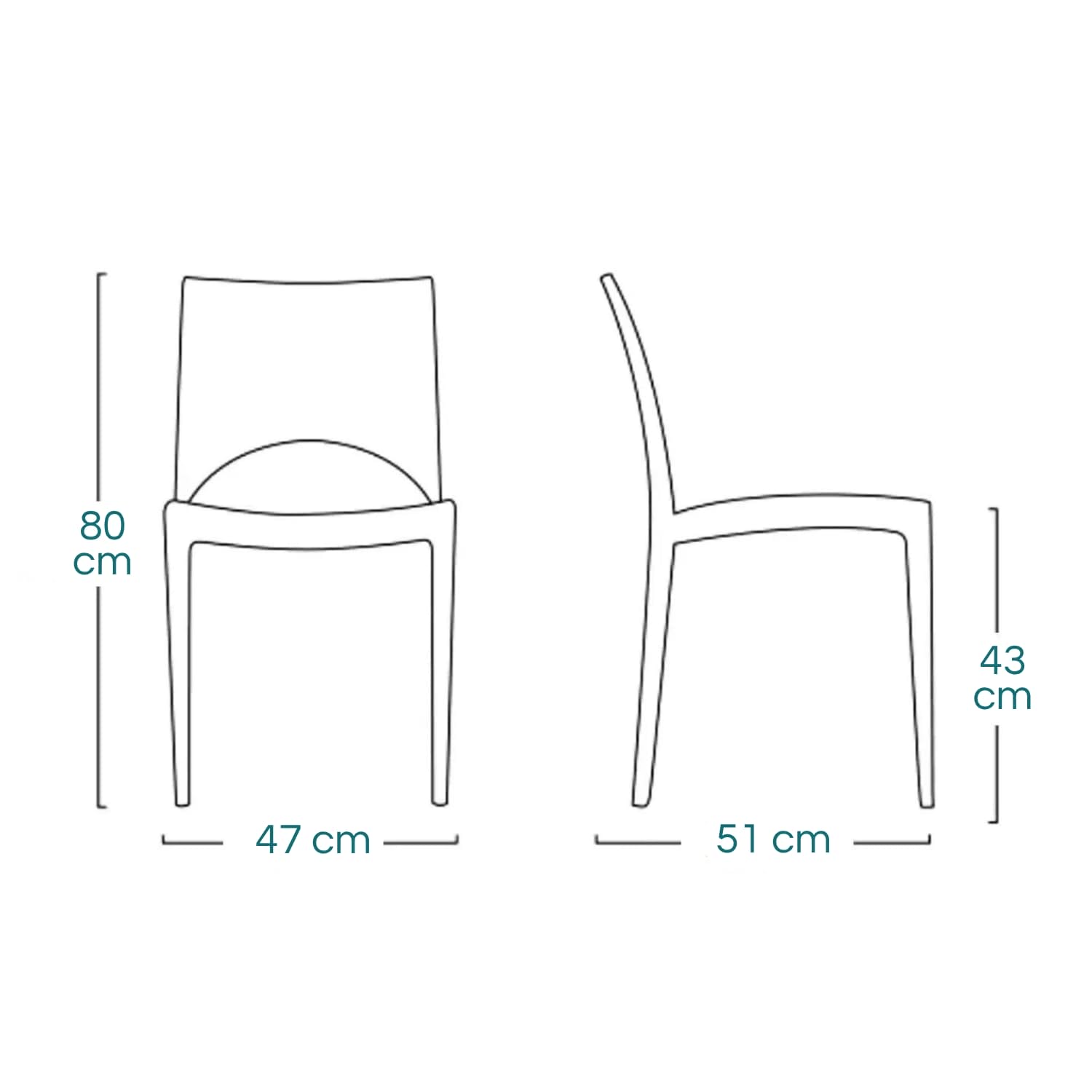 Dimensioni sedia Paris in polipropilene antracite GRANDSOLEIL 80x47x51 cm