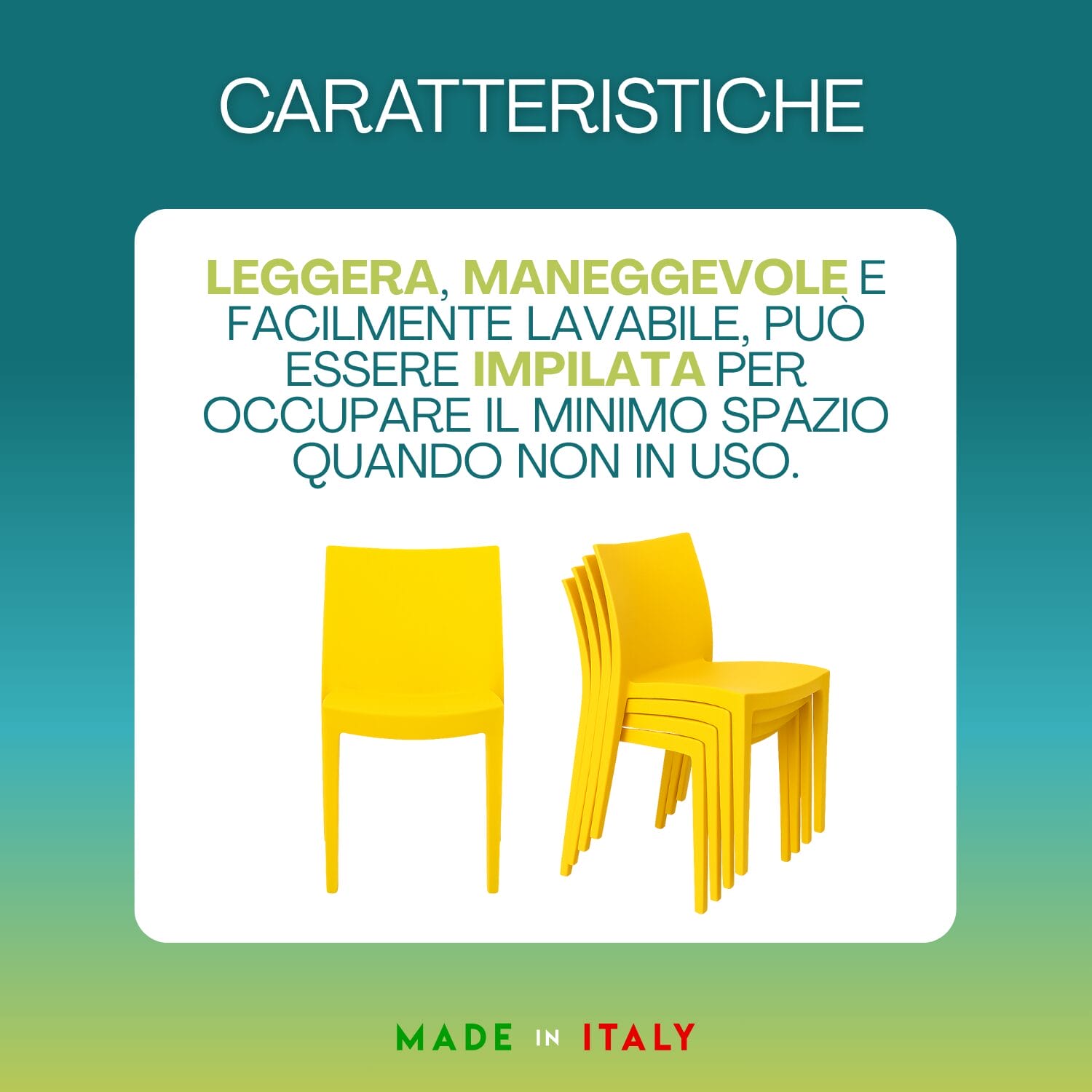 Set sedie Grandsoleil Venice verde anice in plastica impilabili e maneggevoli per interni ed esterni