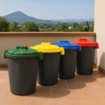 pattumiera rifiuti 25 litri Bidoni rifiuti 25L in plastica nera con coperchi verde giallo blu rosso per uso esterno